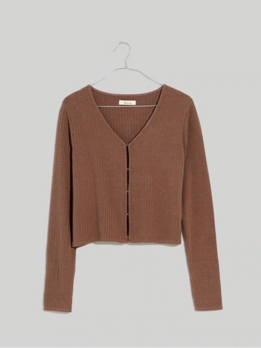 Madewell NWT Ribbed V-Neck Button-Front Cardigan Sweater - Browny